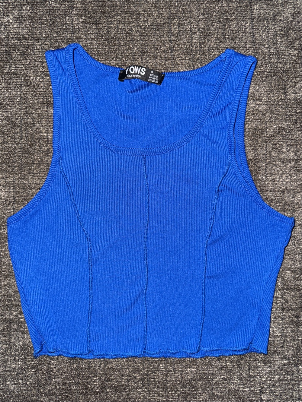 YOINS Cobalt Blue Ribbed Seam Crop Tank